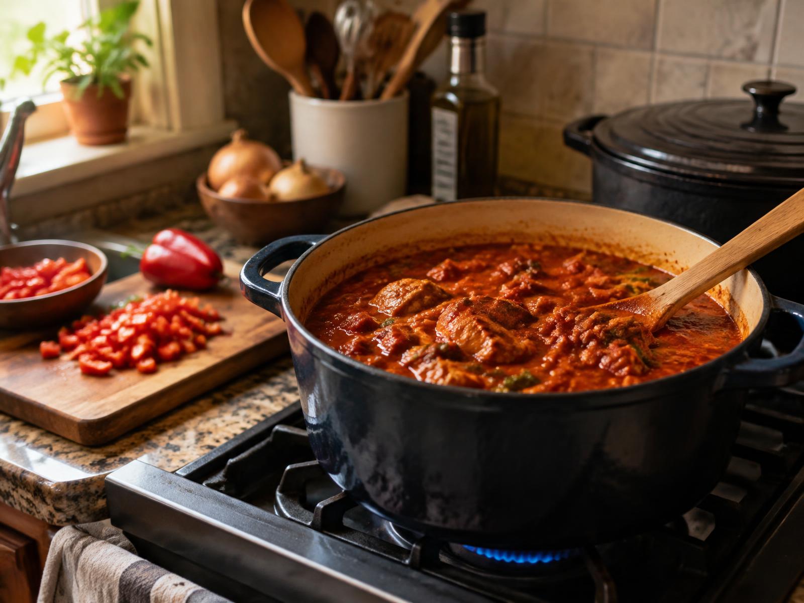 A stew simmering on the stove