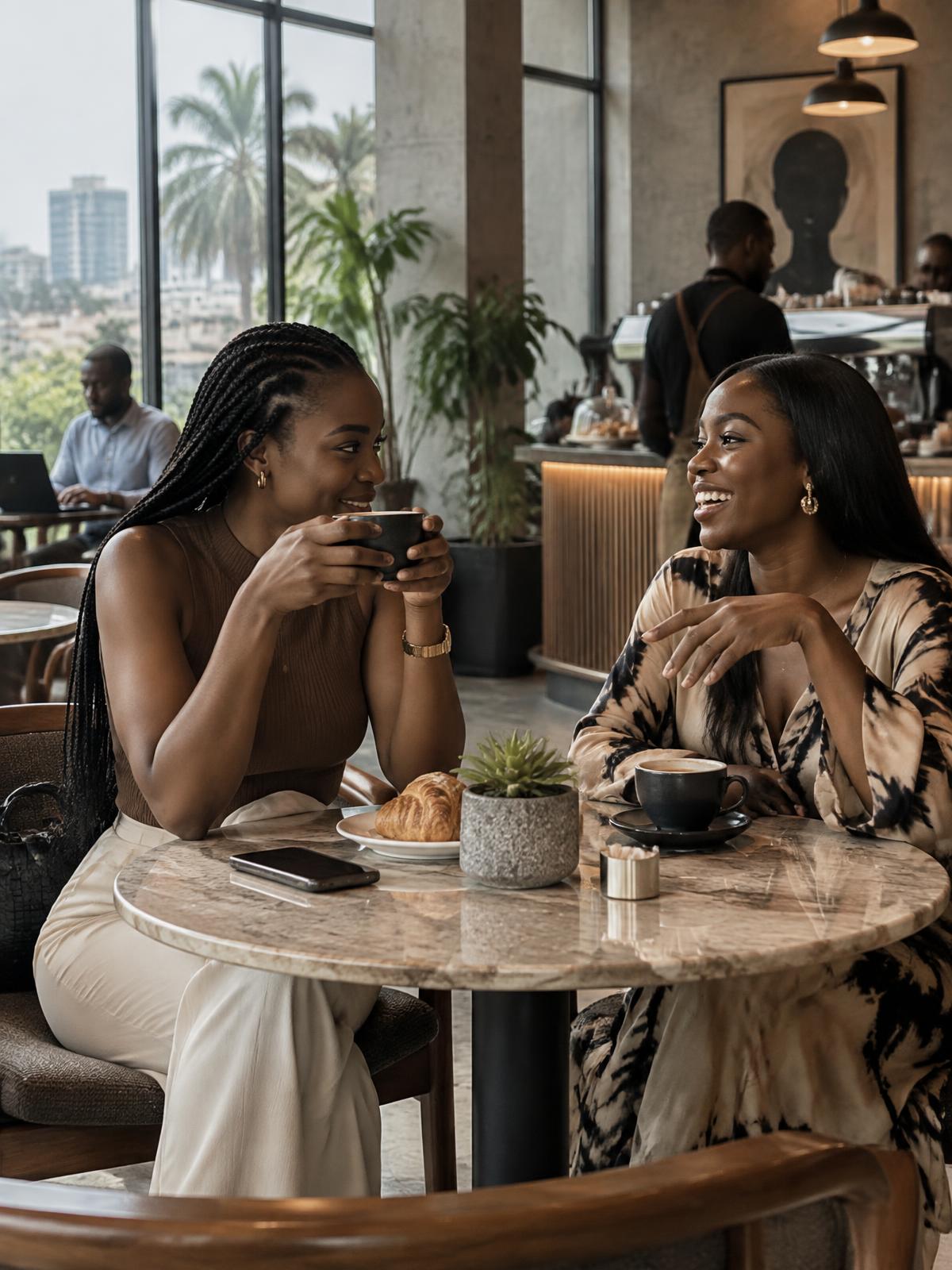 Friends meeting at a Lagos cafe